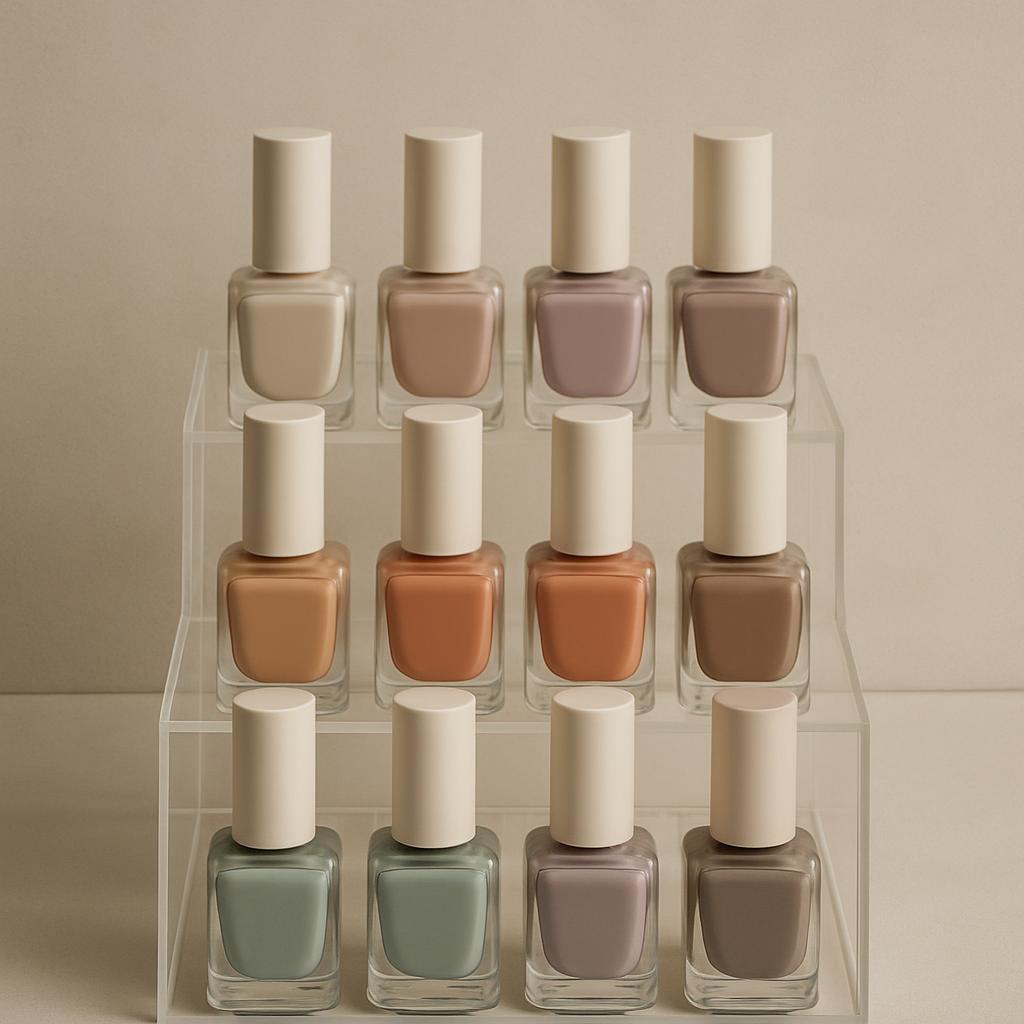 Les vernis à ongles mien reposent sur des étagères plats.